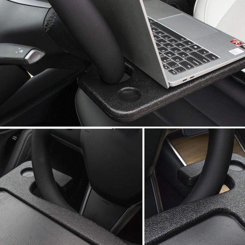 CarQiWireless Auto Steering Wheel Desk for Tesla Model 3 Model Y S X (Not for Yoke), Hollow Steering Wheel Tray for Laptop, Tablet, iPad, Or Notebook - Car Travel Table with Food Hook and Eating Tray - Image 3